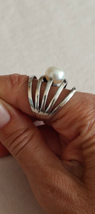 Anillo,pendientes: plata,perla