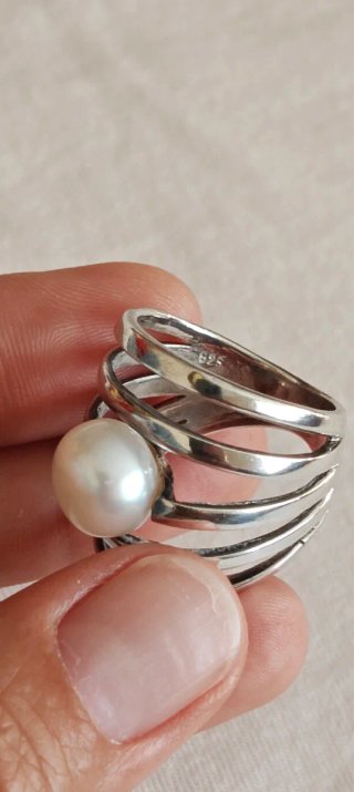 Anillo,pendientes: plata,perla