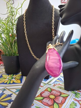Collana lunga donna oro e rosa