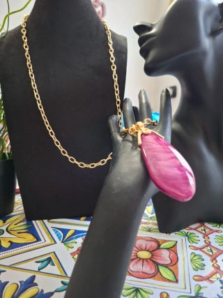 Collana lunga donna oro e rosa