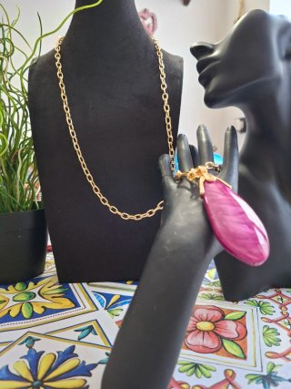 Collana lunga donna oro e rosa