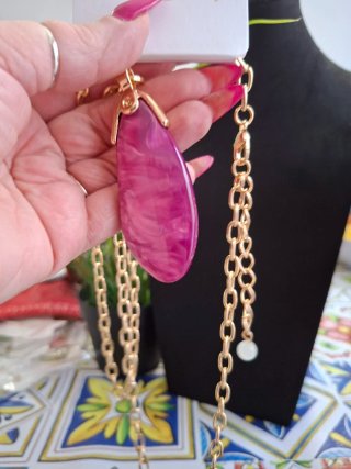 Collana lunga donna oro e rosa