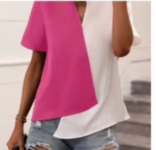 Blusa bicolor rosa y blanca