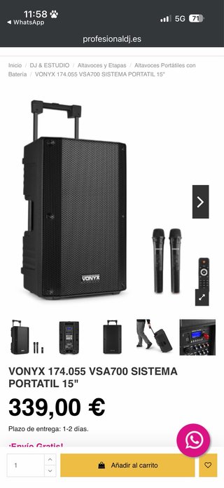 Altavoz VONYX VSA700 Portátil 15 Nuevo