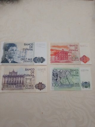 Billetes España 1000, 2000, 5000, 10000 Pesetas