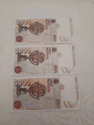 3 Billetes 5000 Pesetas España 1992
