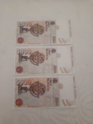 3 Billetes 5000 Pesetas España 1992