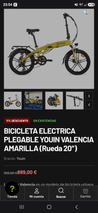 Bicicleta Eléctrica Plegable Youin Valencia 20