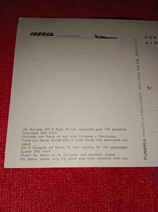 Postal antigua Iberia Douglas DC-9