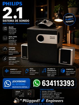 Sistema de Sonido Philips 2.1 Subwoofer + 2 Parlan