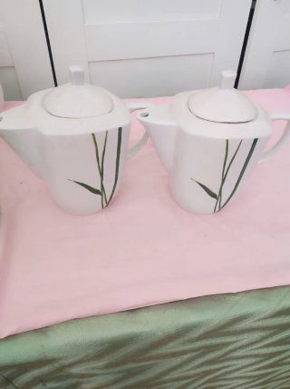 Juego de 2 teteras blancas con bambú