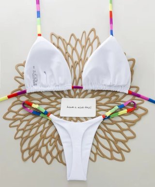 Bikini Tanga Blanco con Detalles Multicolor