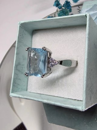 Anillo Plata Aguamarina Talla Rectangular
