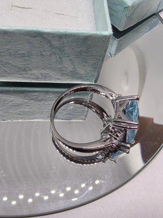 Anillo Plata Aguamarina Talla Rectangular