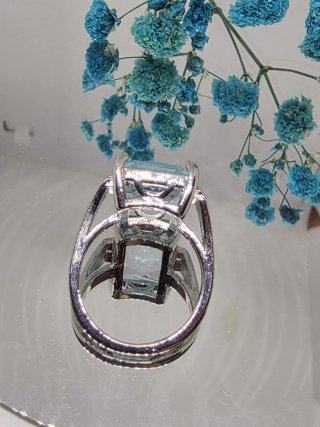 Anillo Plata Aguamarina Talla Rectangular