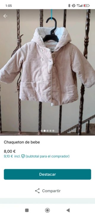 Chaquetón bebé beige Dulces 6-12 meses