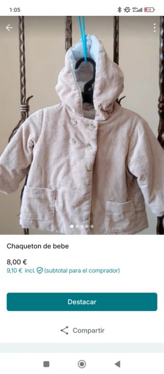 Chaquetón bebé beige Dulces 6-12 meses