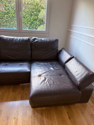 Divano chaise longue QSofas in pelle marrone con motore