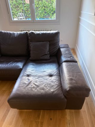 Divano chaise longue QSofas in pelle marrone con motore
