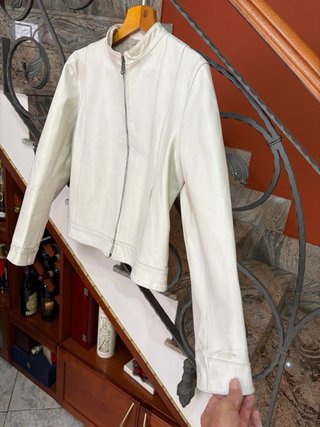 Giacca Biker in Vera Pelle vissuta Vintage Bianca