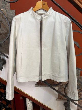Giacca Biker in Vera Pelle vissuta Vintage Bianca
