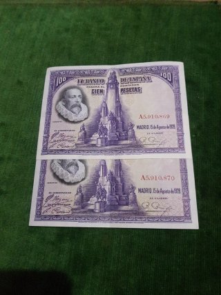 Billetes 100 Pesetas 1928 Cervantes Correlativos