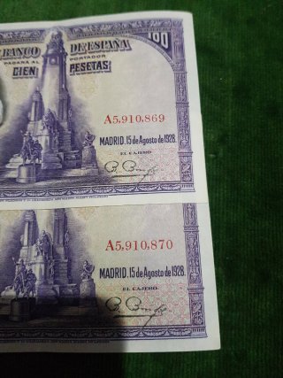 Billetes 100 Pesetas 1928 Cervantes Correlativos