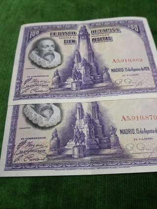 Billetes 100 Pesetas 1928 Cervantes Correlativos