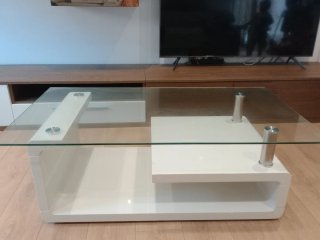 Mesa de centro cristal y metal