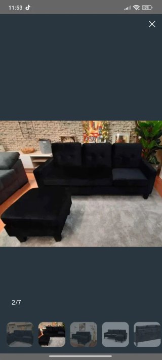 Divano a 3 posti + pouf in velluto nero