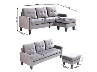 Divano a 3 posti + pouf in velluto nero