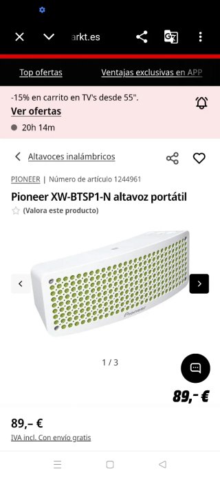 Altavoz Bluetooth Pioneer Blanco y Verde