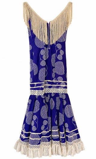 Vestido Flamenca Morado y Beige Talla 38 pequeña