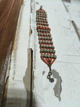 Pulsera India Antigua rojo   y plata
