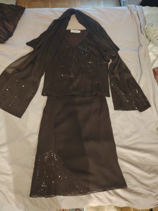 Conjunto Falda y Top Luis Civit marrón.