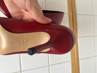Zapatos Zara Tacón V Talla 37 Rojo Cereza