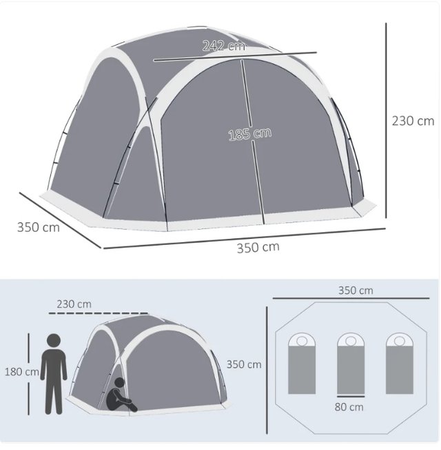 Tenda da Campeggio per 6-8 Persone Grigia