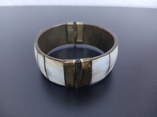 Bracciale Rigido Vintage Ottone Madreperla Anni 70