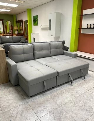 Divano letto chaise longue grigio 215cm 3 posti