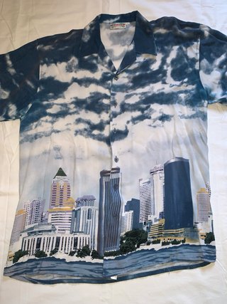 Camicia Hawaiana Vintage Città Cielo Blu