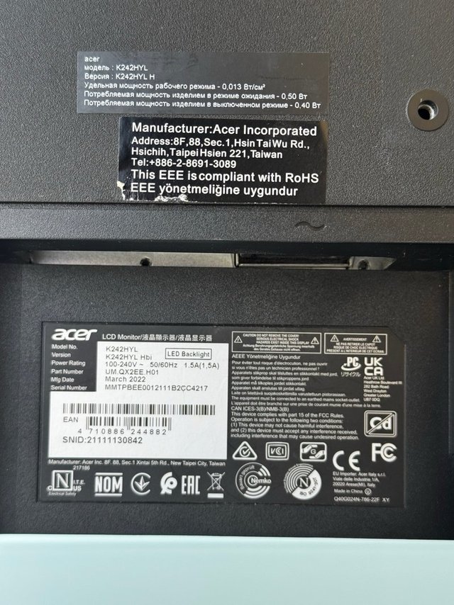 Monitor Acer K242HYL 24" Full HD HDMI LED | 1 Anno