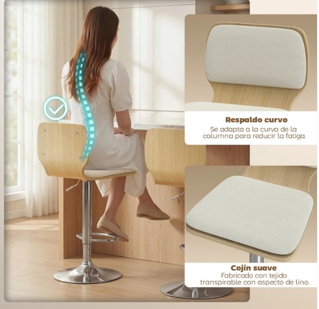 Set di 2 Sgabelli da Cucina Beige/Legno