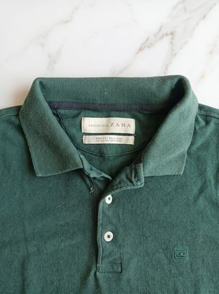Polo Zara Hombre Manga Corta Verde Talla S