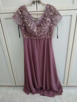 Abito donna elegante oro e viola rosa