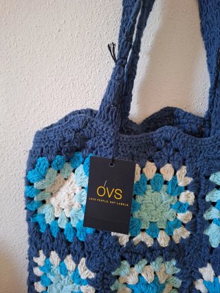 Borsa uncinetto granny squares blu