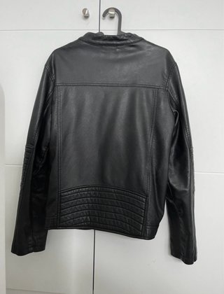 Chaqueta Biker Efecto Piel Negra
