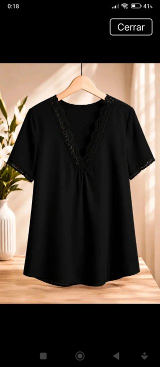 Blusa negra con encaje talla 44-52