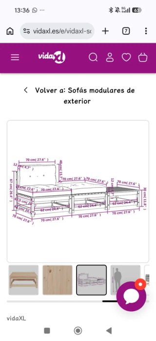 Conjunto sofá (4 módulos)y mesa exterior madera
