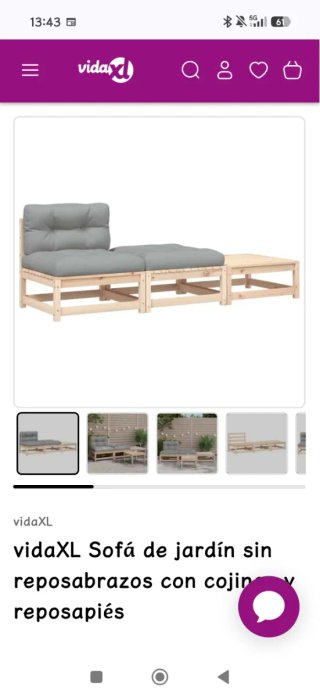 Conjunto sofá (4 módulos)y mesa exterior madera