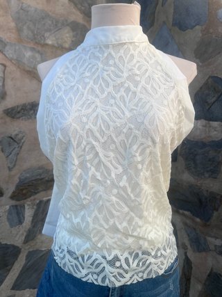 Top blanco encaje espalda lazada maxi